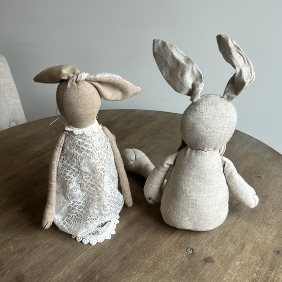Tall Stuffed Bunny Plush Rabbits Shelf Sitting Easter Decor Set of 2 - Picture 6 of 14